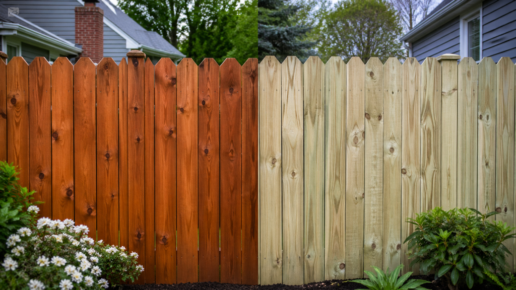 Cedar and pine wood fence samples for a Waterbury CT home